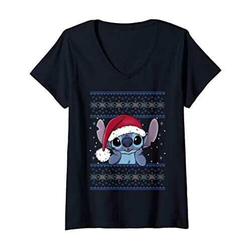 T-shirt Lilo - Stitch - noir col en v femme