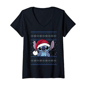 T-shirt Lilo - Stitch - noir col en v femme