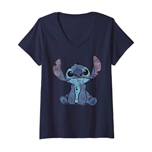 T-shirt Lilo - Stitch - bleu col en v femme