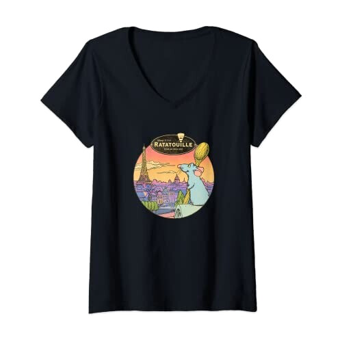 T-shirt Paris - Ratatouille - noir col en v femme