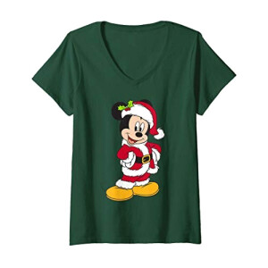 T-shirt Mickey vert col en v femme