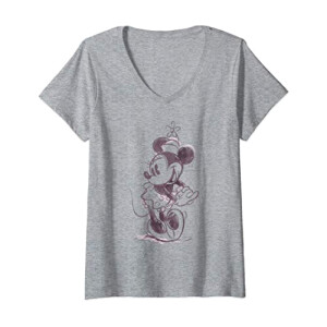 T-shirt Mickey - Minnie - rose col en v femme