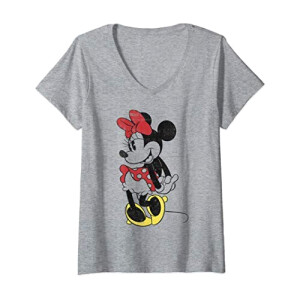 T-shirt Mickey - Minnie - gris col en v femme