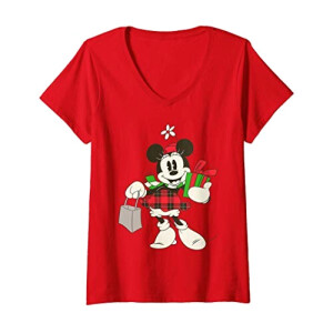 T-shirt Minnie rouge col en v femme