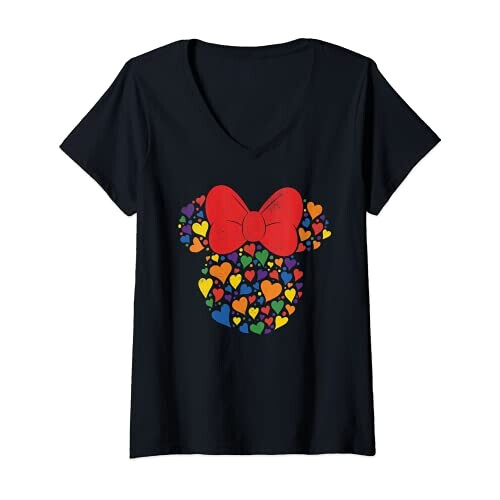 T-shirt Minnie noir col en v femme