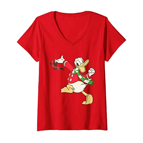 T-shirt Donald rouge col en v femme