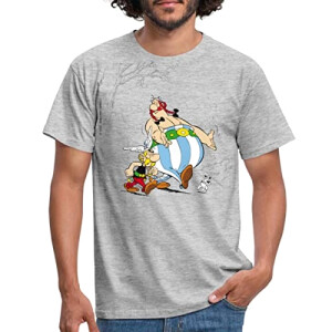T-shirt Obélix, Idéfix - Astérix - gris chiné homme
