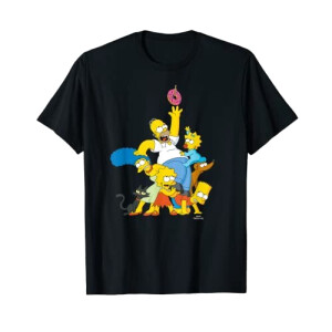 T-shirt Homer Simpson, Bart Simpson, Marge Simpson, Lisa Simpson, Donut - Simpsons - noir homme/femme