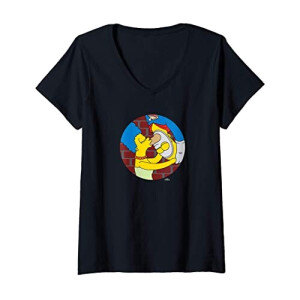 T-shirt Homer Simpson, Marge Simpson - Simpsons - noir col en v femme