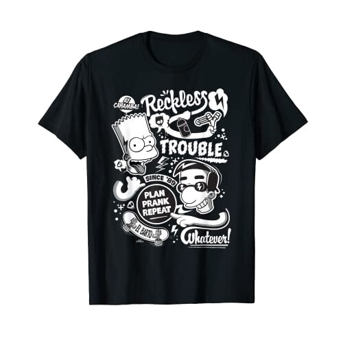 T-shirt Bart Simpson, Milhouse - Simpsons - noir homme/femme