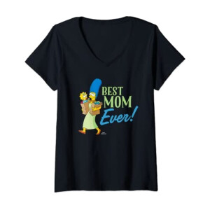 T-shirt Marge Simpson - Simpsons - noir col en v femme