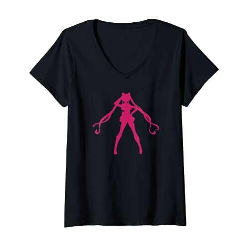 T-shirt Sailor Moon noir col en v femme