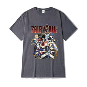 T-shirt Natsu Dragnir, Lucy Heartfilia, Erza Scarlett, Happy - Fairy Tail - gris foncé homme/femme