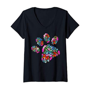 T-shirt Chien vert col en v femme
