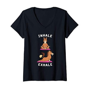 T-shirt Cheval noir col en v femme
