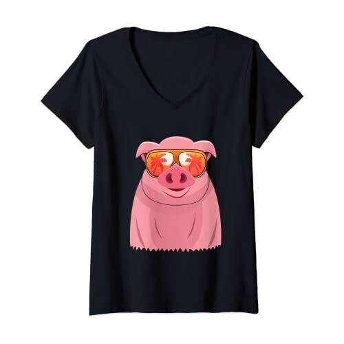 T-shirt Cochon noir col en v femme