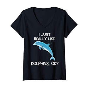 T-shirt Dauphin bleu col en v femme