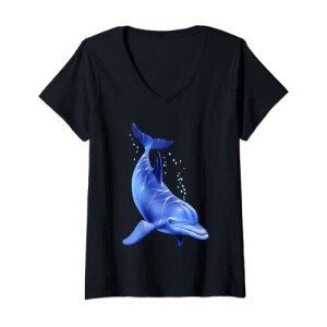 T-shirt Dauphin noir col en v femme