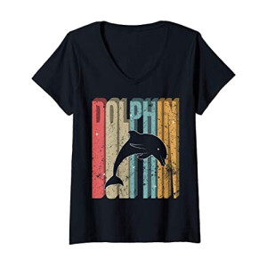 T-shirt Dauphin bleu col en v femme