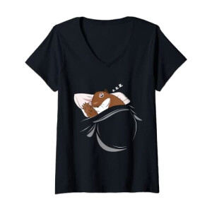 T-shirt Écureuil noir col en v femme