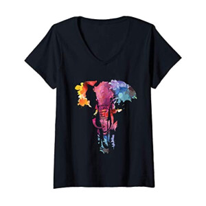 T-shirt Éléphant noir col en v femme
