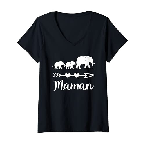 T-shirt Éléphant noir col en v femme
