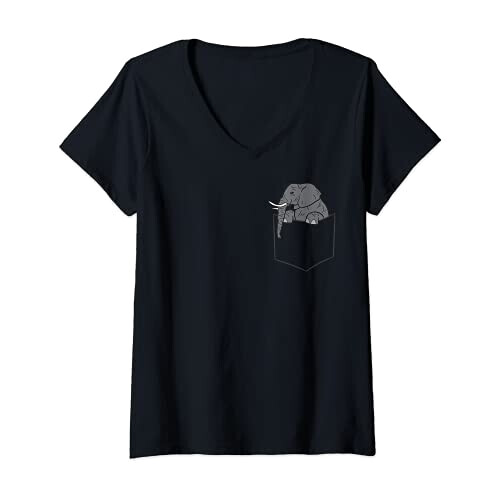 T-shirt Éléphant noir col en v femme