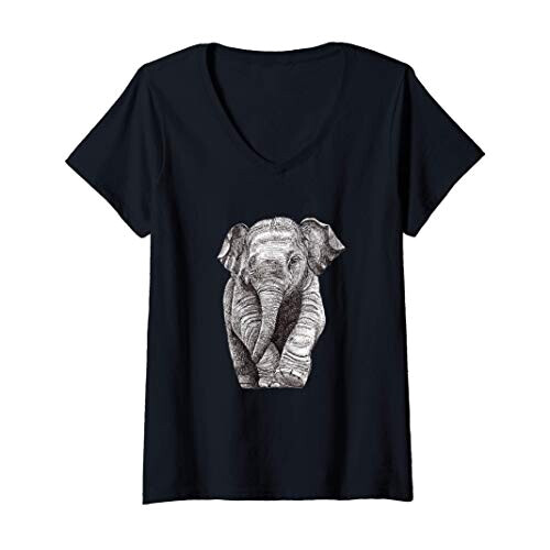 T-shirt Éléphant noir col en v femme