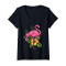T-shirt Flamant rose bleu col en v femme - miniature