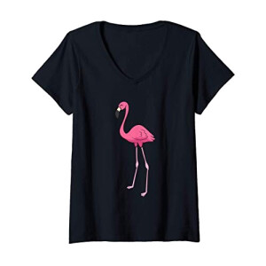 T-shirt Flamant rose noir col en v femme