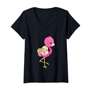 T-shirt Flamant rose rose col en v femme