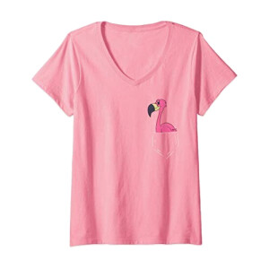 T-shirt Flamant rose rose col en v femme