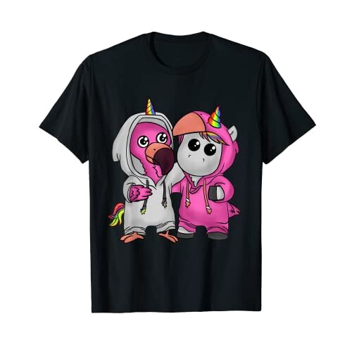T-shirt Flamant rose noir femme