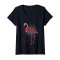 T-shirt Flamant rose noir col en v femme - miniature