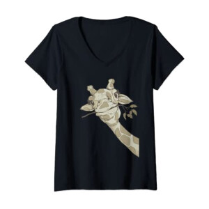 T-shirt Girafe noir col en v femme