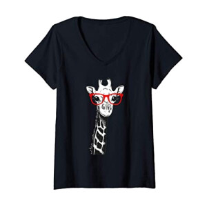 T-shirt Girafe noir col en v femme