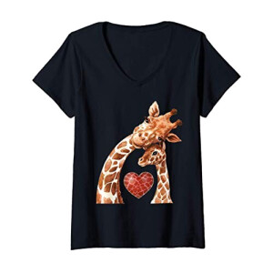 T-shirt Girafe noir col en v femme