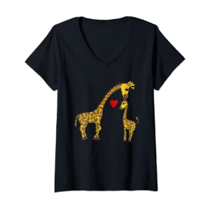 T-shirt Girafe noir col en v femme