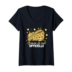 T-shirt Girafe noir col en v femme