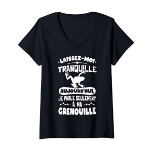 T-shirt Grenouille noir col en v femme