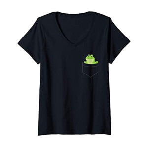 T-shirt Grenouille noir col en v femme