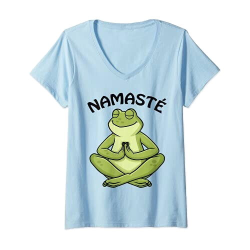 T-shirt Grenouille bleu col en v femme