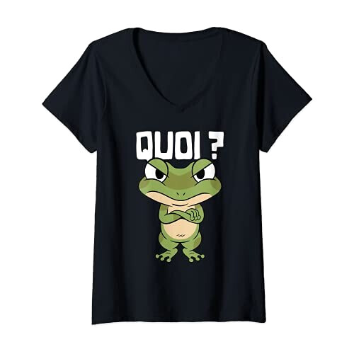 T-shirt Grenouille noir col en v femme