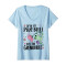 T-shirt Grenouille bleu col en v femme - miniature