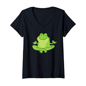 T-shirt Grenouille noir col en v femme