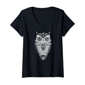T-shirt Hibou noir col en v femme