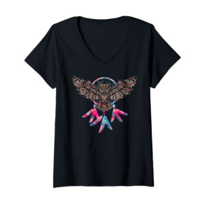 T-shirt Hibou noir col en v femme