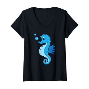 T-shirt Hippocampe noir col en v femme