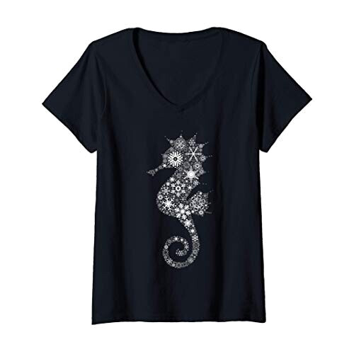 T-shirt Hippocampe noir col en v femme