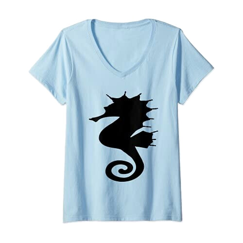 T-shirt Hippocampe bleu col en v femme